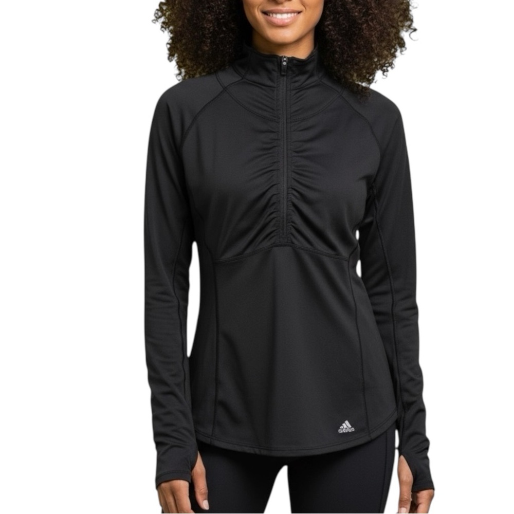 Adidas Performance Climalite Dark Gray ULT Half Zip Ruched Workout Run Yoga Top